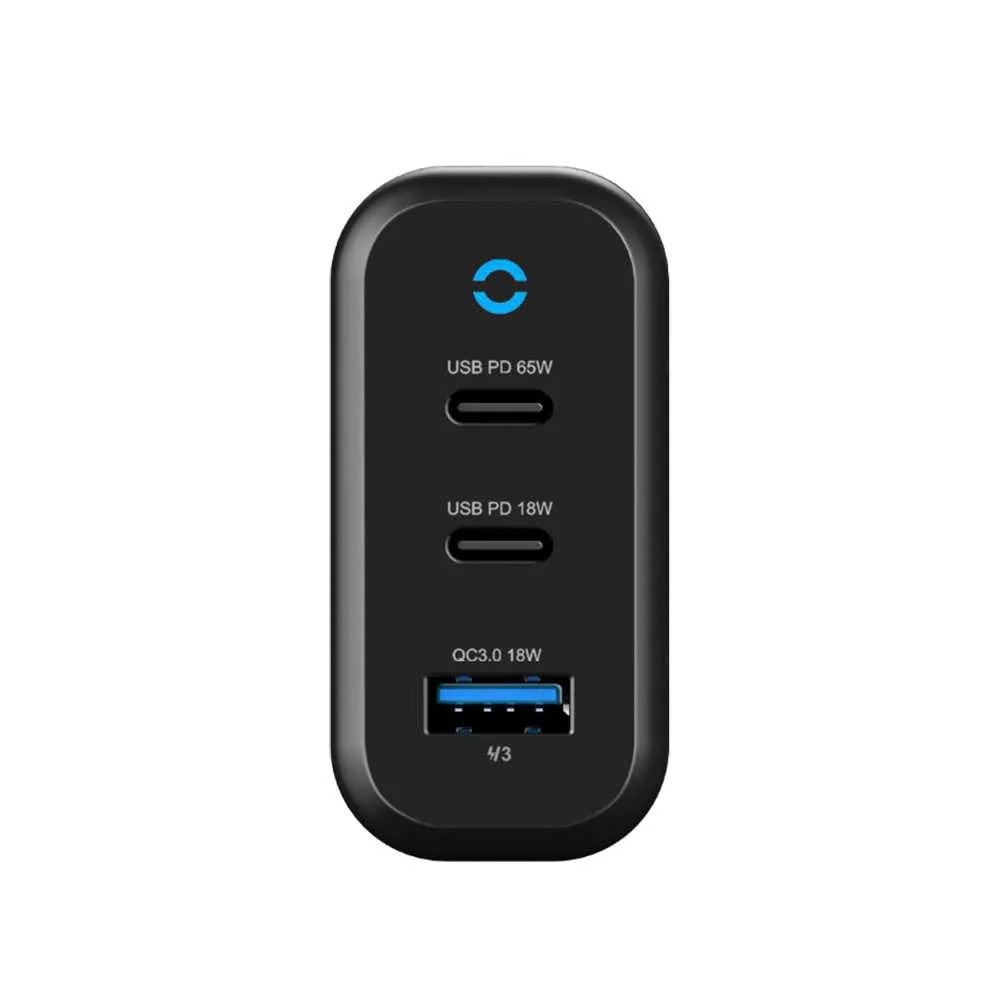Powerology - 3-Output 65W PD GaN Charger with Quick Charge USB-A (EU)