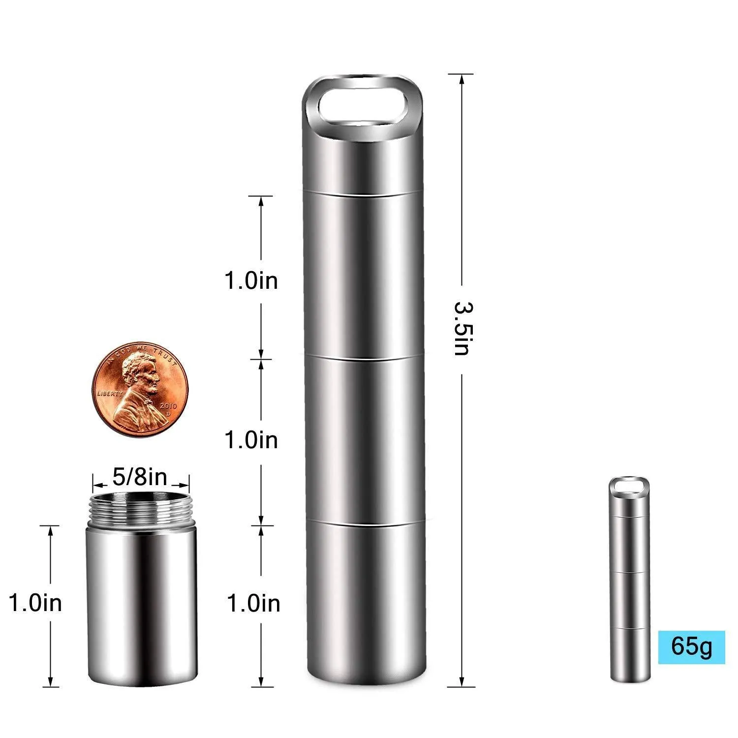 PPFISH Portable Daily Pill Case, 3 Compartments Stainless Steel Waterproof Pill Box Dispenser, Small Pocket Pill Container, Keychain Pill Fob, Travel Pill Holder for Men Women (Medium)