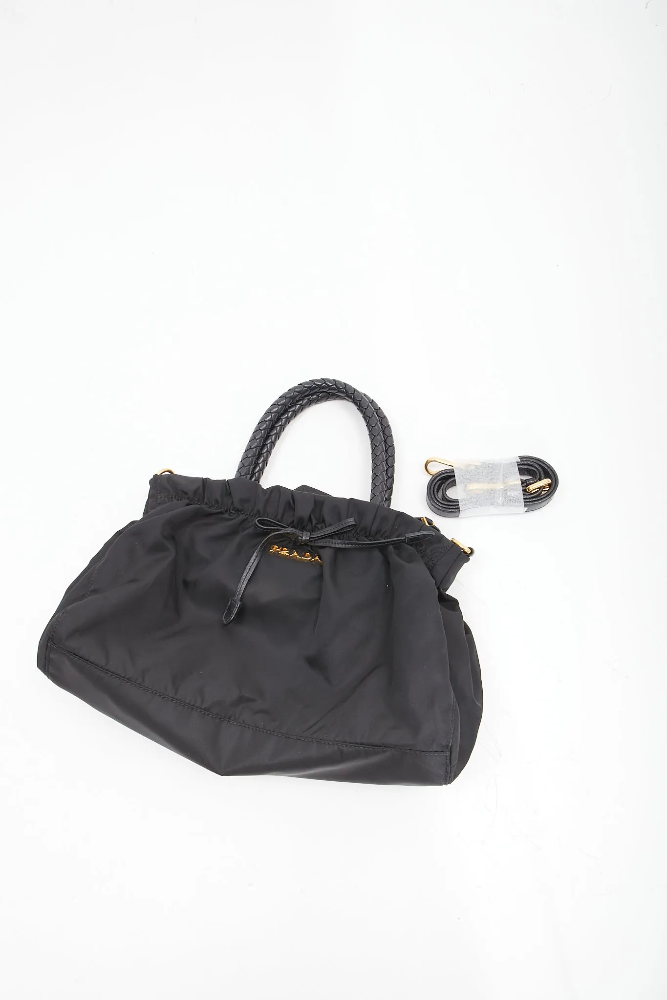 Prada Black Nylon Tessuto Bow Convertible Tote