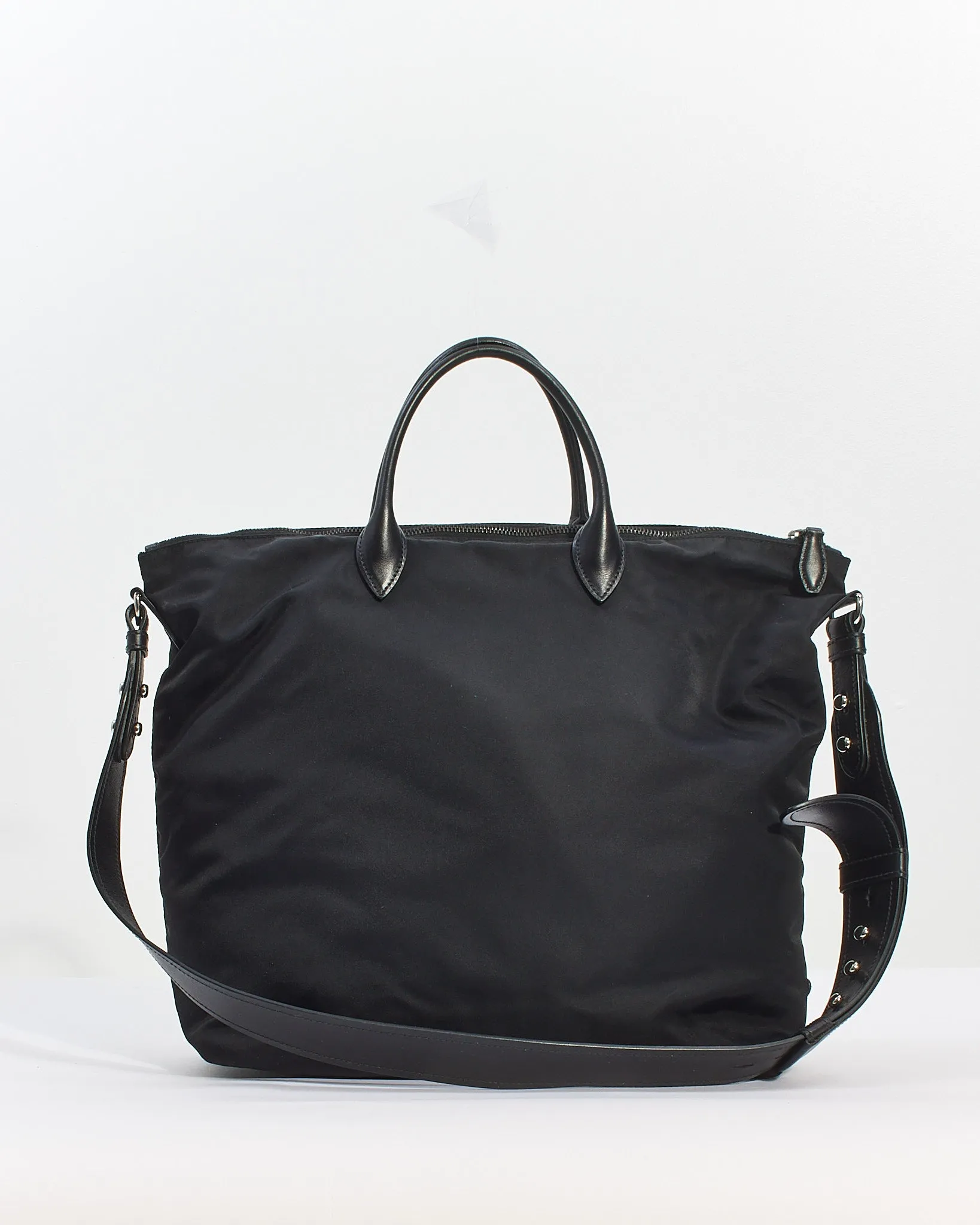 Prada Black Nylon Tessuto Embroidered Convertible Tote with Strap
