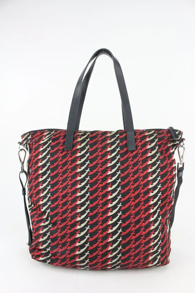 Prada Red Nylon Tessuto 2way Convertible Tote Bag 915pr69