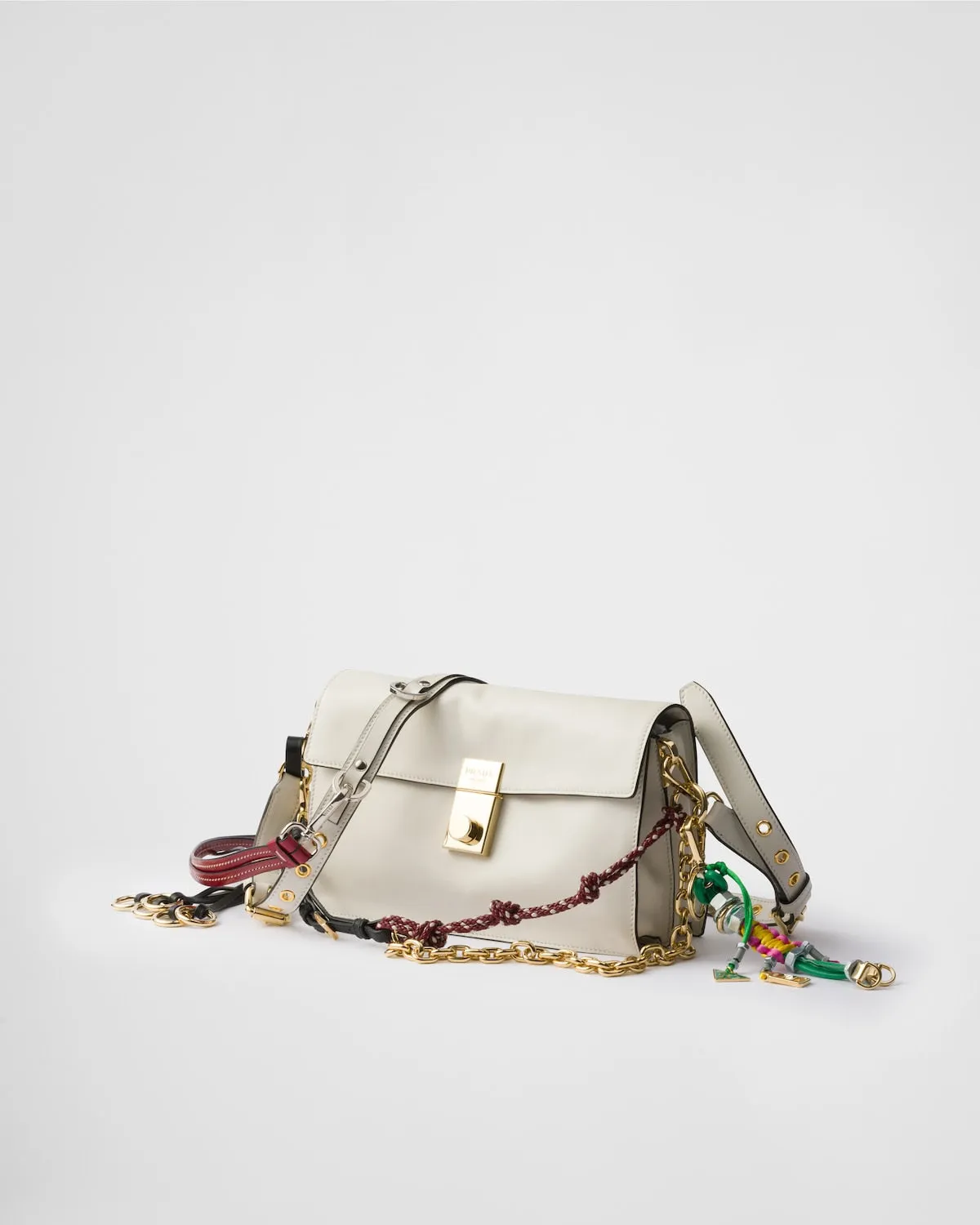 Prada Soft Sound Small Leather Shoulder Bag With Charms