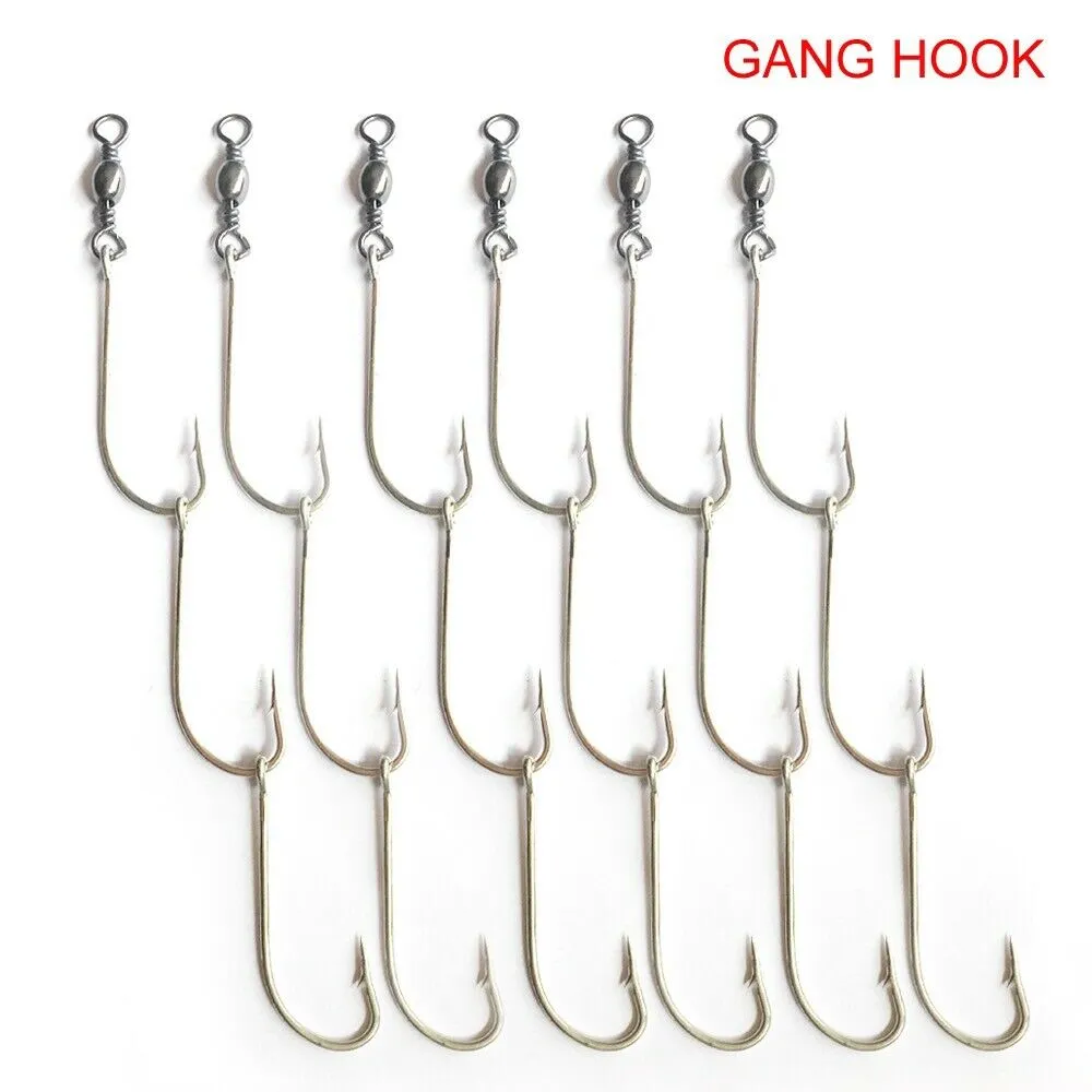 Pre-rigged Gang Hooks With Swivel Hook Bulk Pack 10-12 sets Multiple Sizes 1# - 4/0 Fishing Tackle