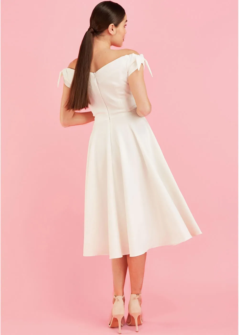 Pretty Dress Company Fatale Bow 50's Midi Swing Dress Ivory