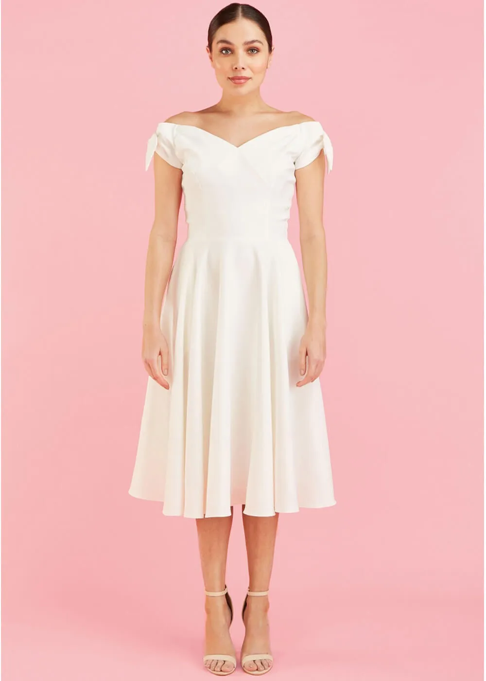 Pretty Dress Company Fatale Bow 50's Midi Swing Dress Ivory