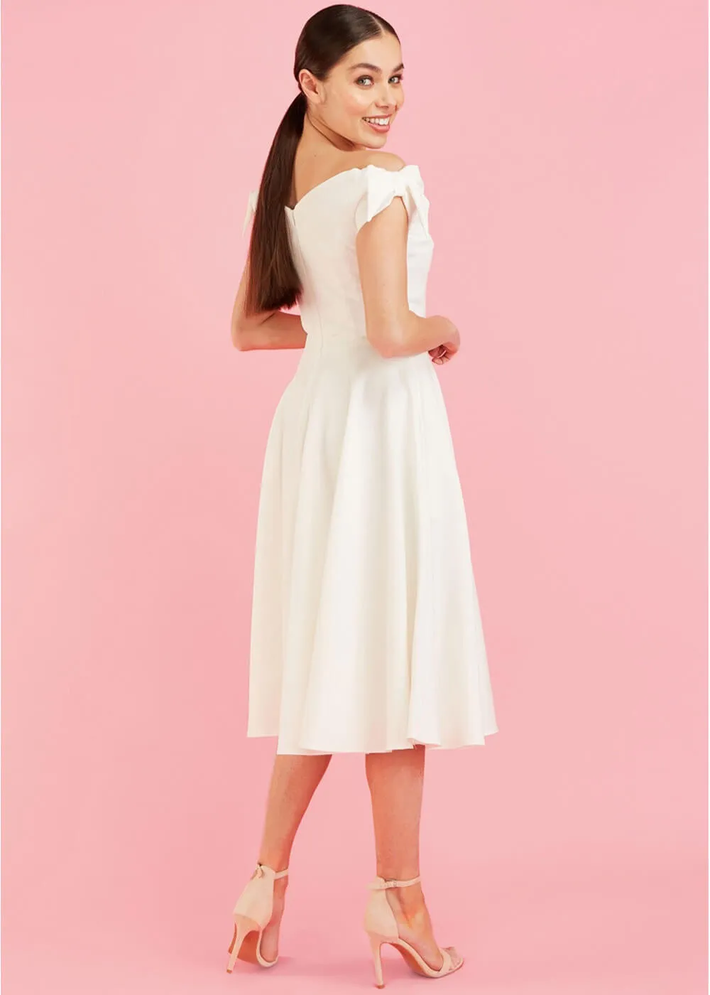 Pretty Dress Company Fatale Bow 50's Midi Swing Dress Ivory