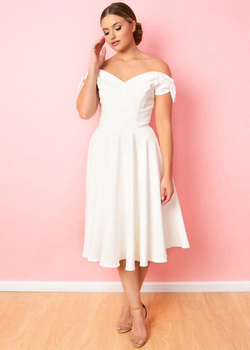 Pretty Dress Company Fatale Bow 50's Midi Swing Dress Ivory
