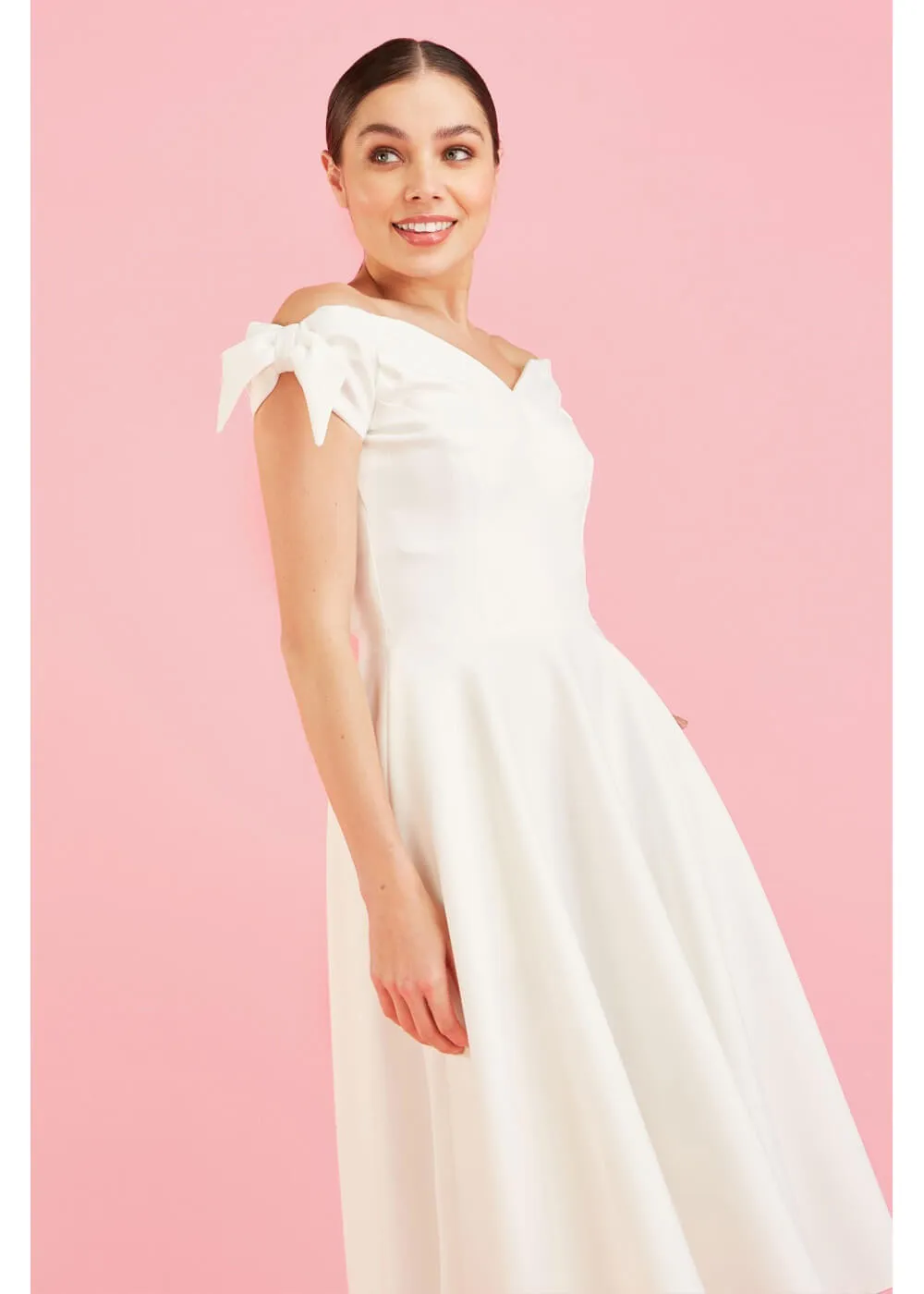 Pretty Dress Company Fatale Bow 50's Midi Swing Dress Ivory