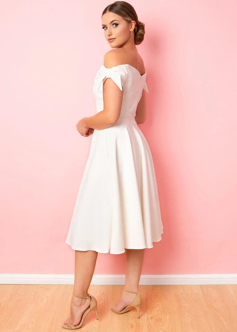 Pretty Dress Company Fatale Bow 50's Midi Swing Dress Ivory