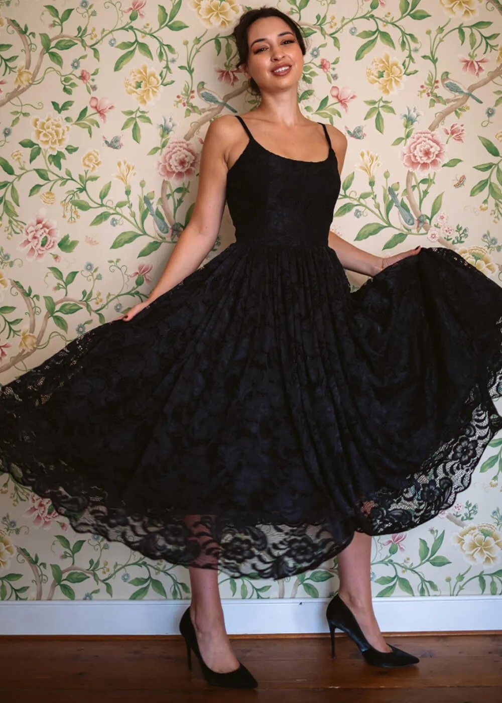 Pretty Dress Company Priscilla Lace 50's Swing Dress Black