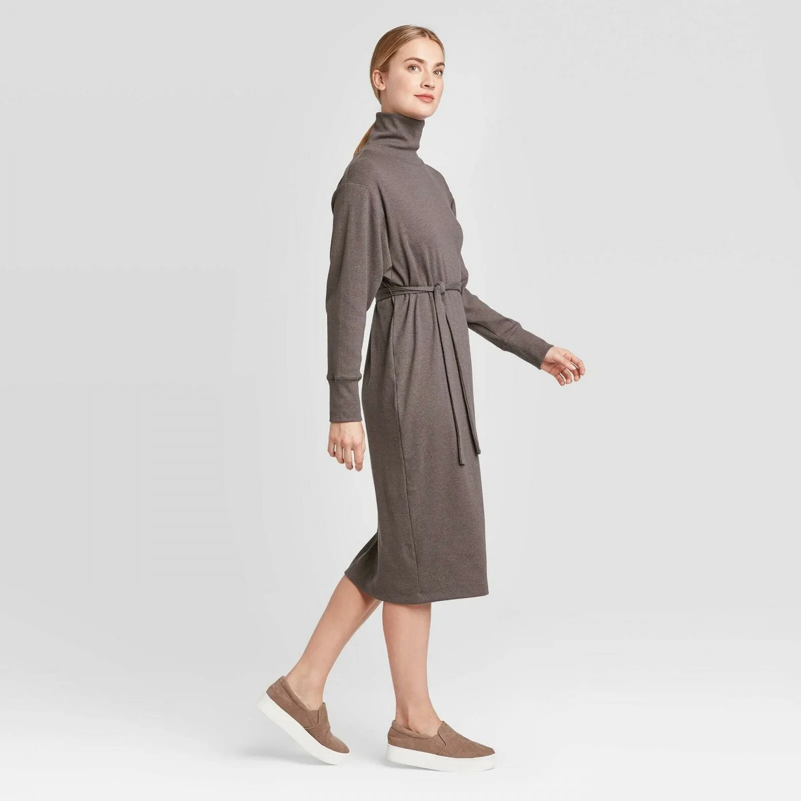 Prologue Women's Long Sleeve Mock Turtleneck Shirt Midi Dress