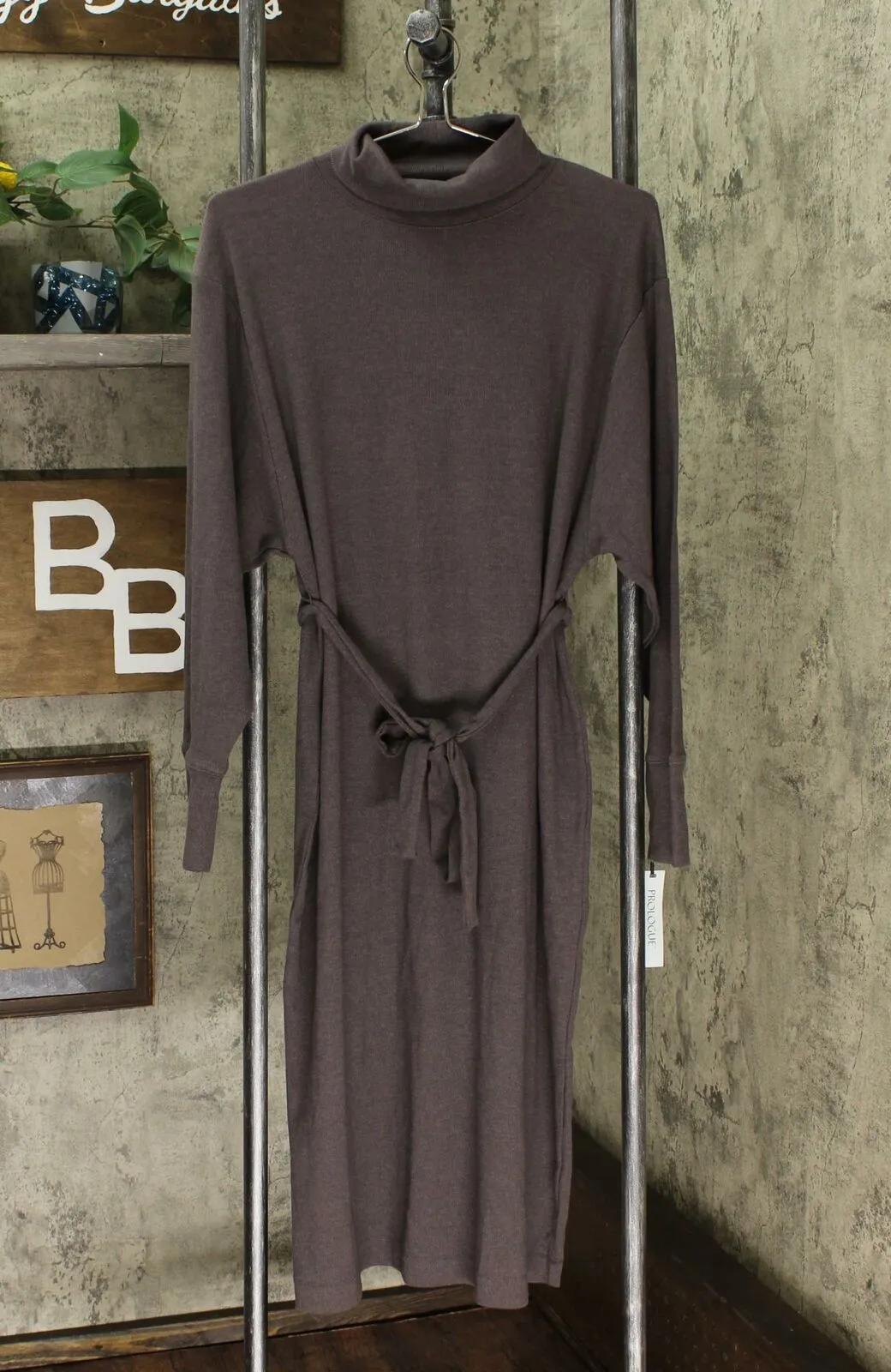 Prologue Women's Long Sleeve Mock Turtleneck Shirt Midi Dress