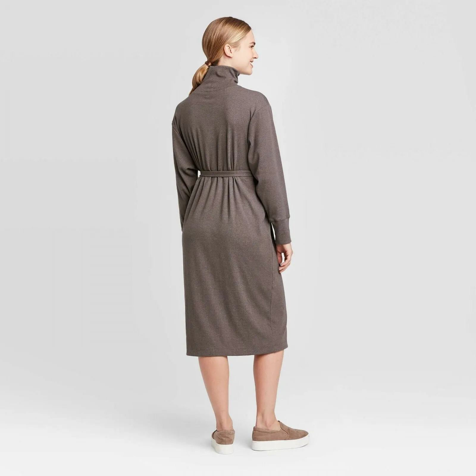 Prologue Women's Long Sleeve Mock Turtleneck Shirt Midi Dress