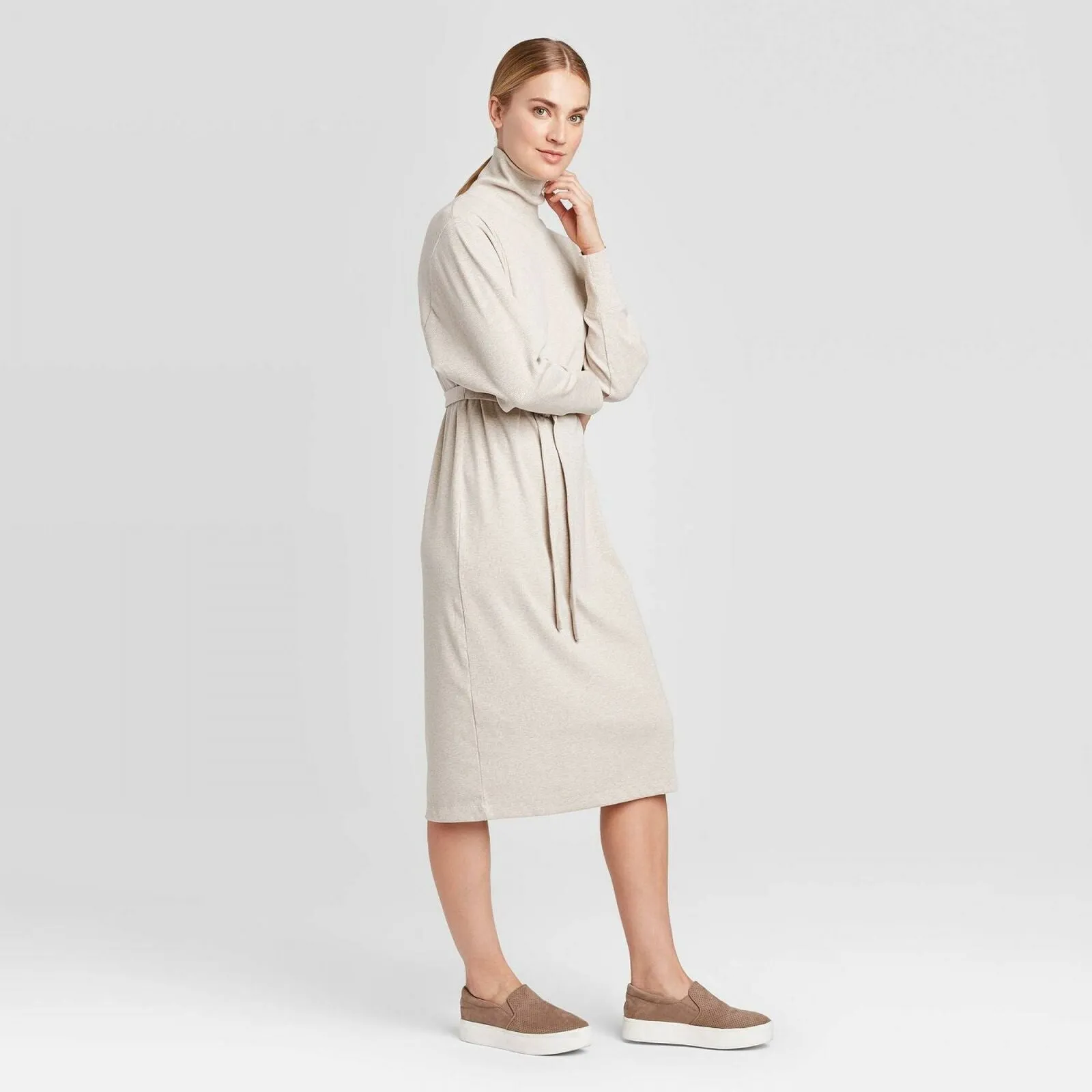 Prologue Women's Long Sleeve Mock Turtleneck Shirt Midi Dress