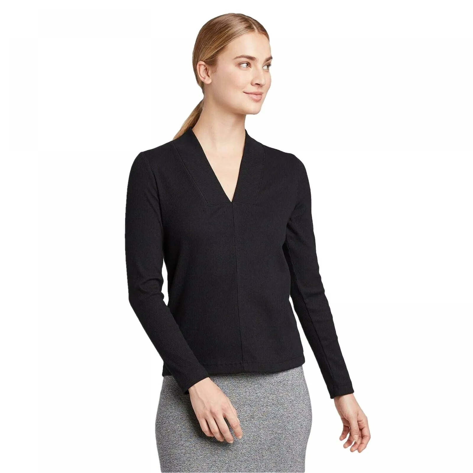 Prologue Women's Long Sleeve Rib Knit V-Neck Top