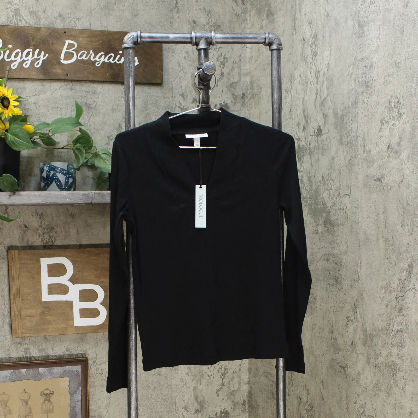 Prologue Women's Long Sleeve Rib Knit V-Neck Top