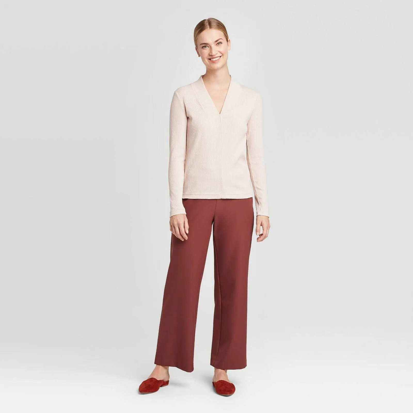 Prologue Women's Long Sleeve Rib Knit V-Neck Top