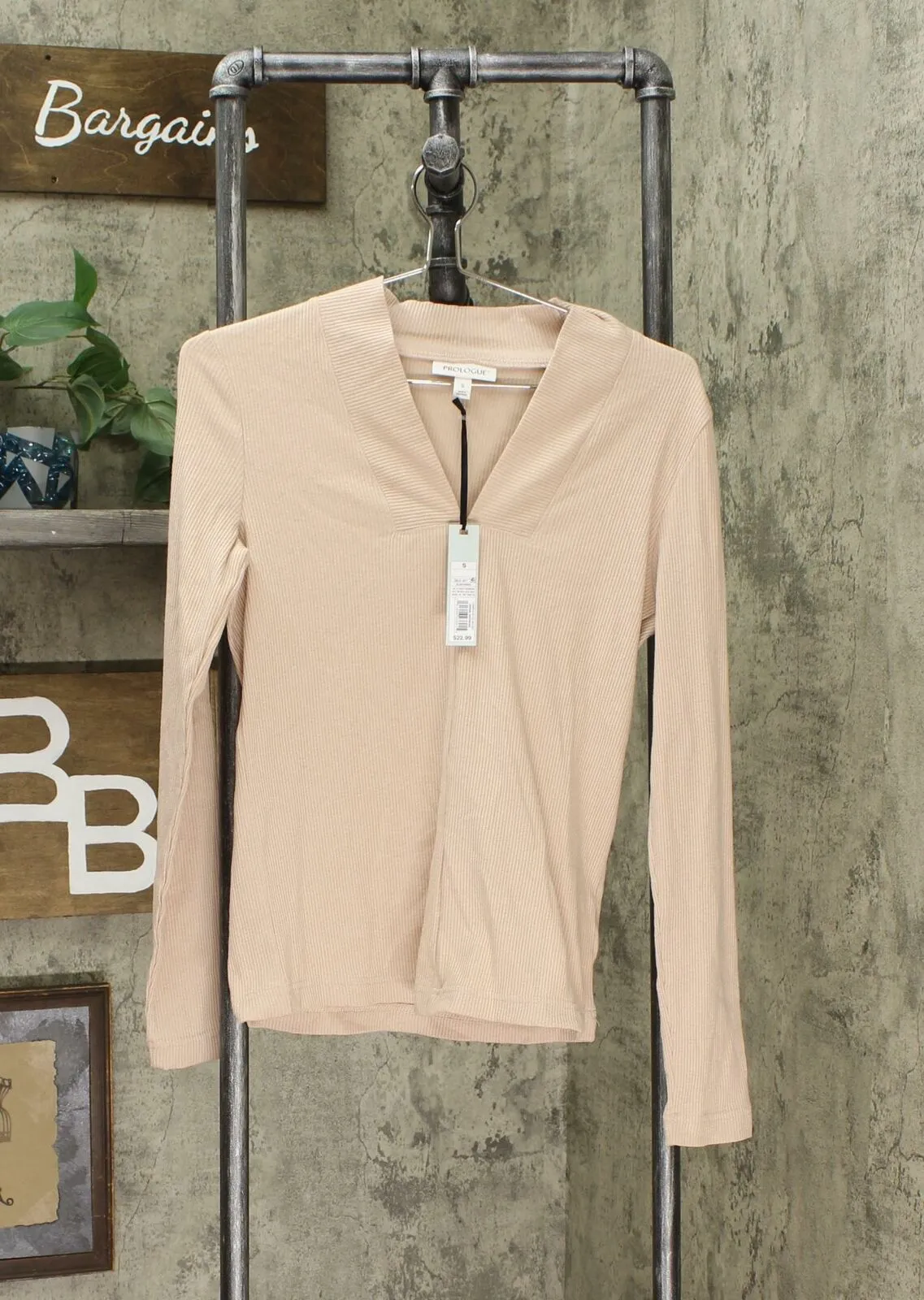 Prologue Women's Long Sleeve Rib Knit V-Neck Top