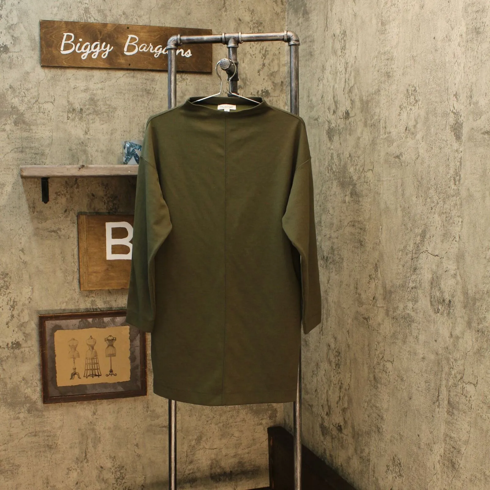 Prologue Womens Tunic Long Sleeve High Neck Shirt Dress Green Small