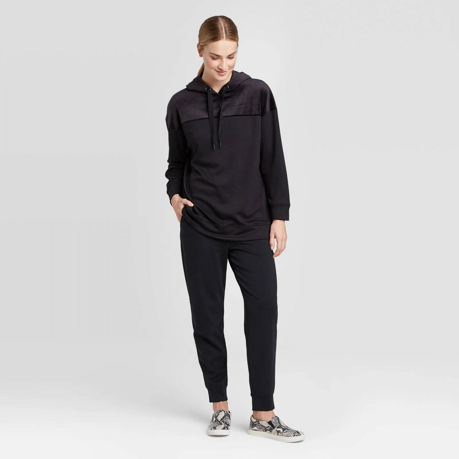 Prologue Women's Velour Paneled Hooded Sweatshirt