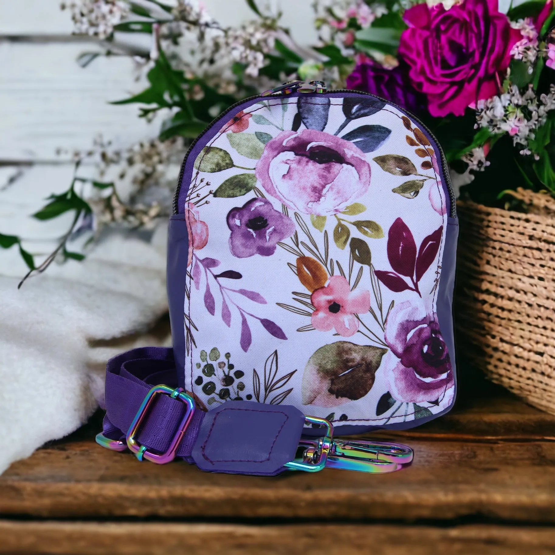 Purple Floral Mini Sling Bag