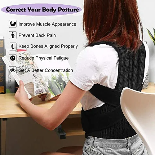 QOZWEID Posture Corrector for Men Back Support Belt for Pain Relief for Women Adjustable Upper Back Straightener Shoulder and Chest Brace (L)