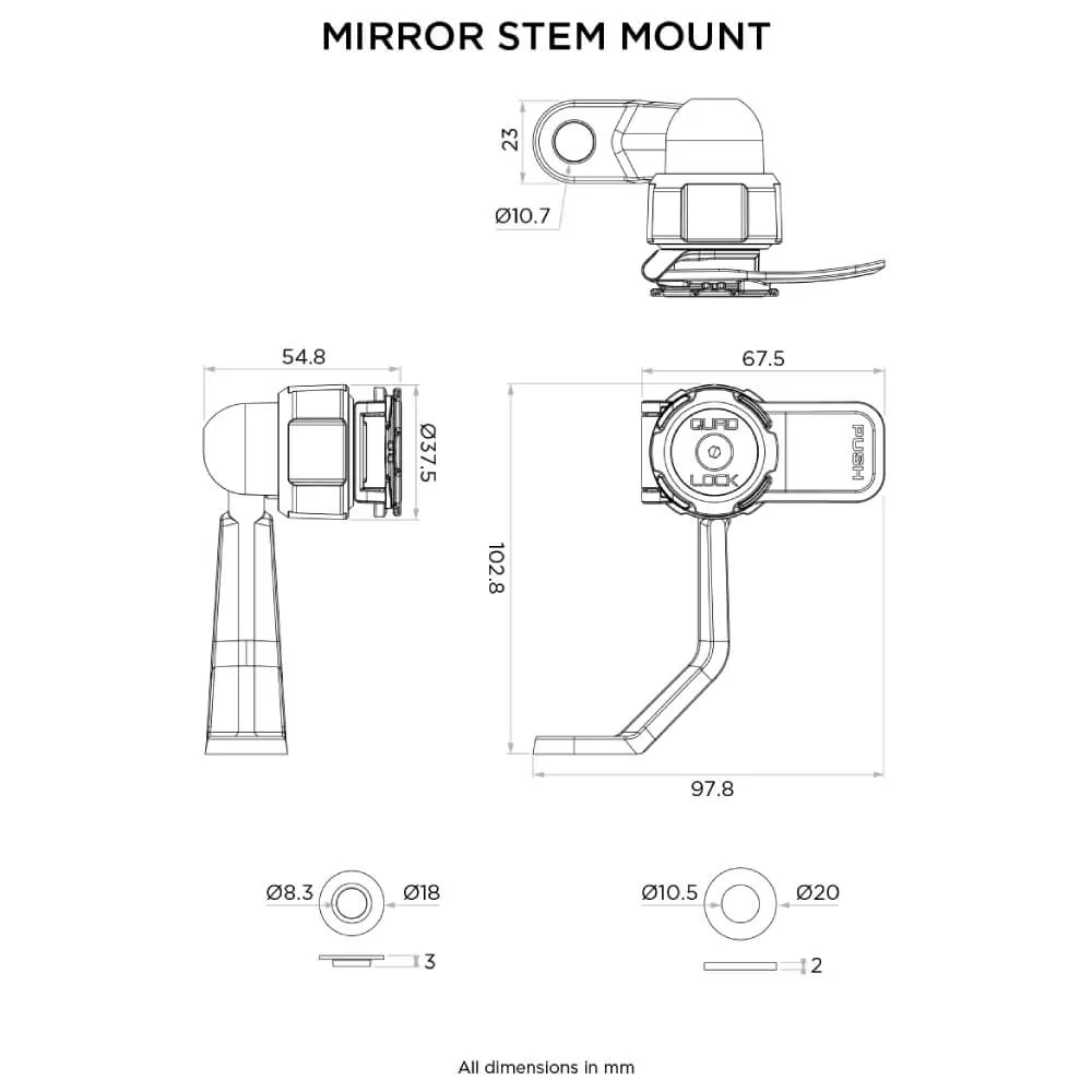 Quad Lock Motorcycle Mirror Stem Mount