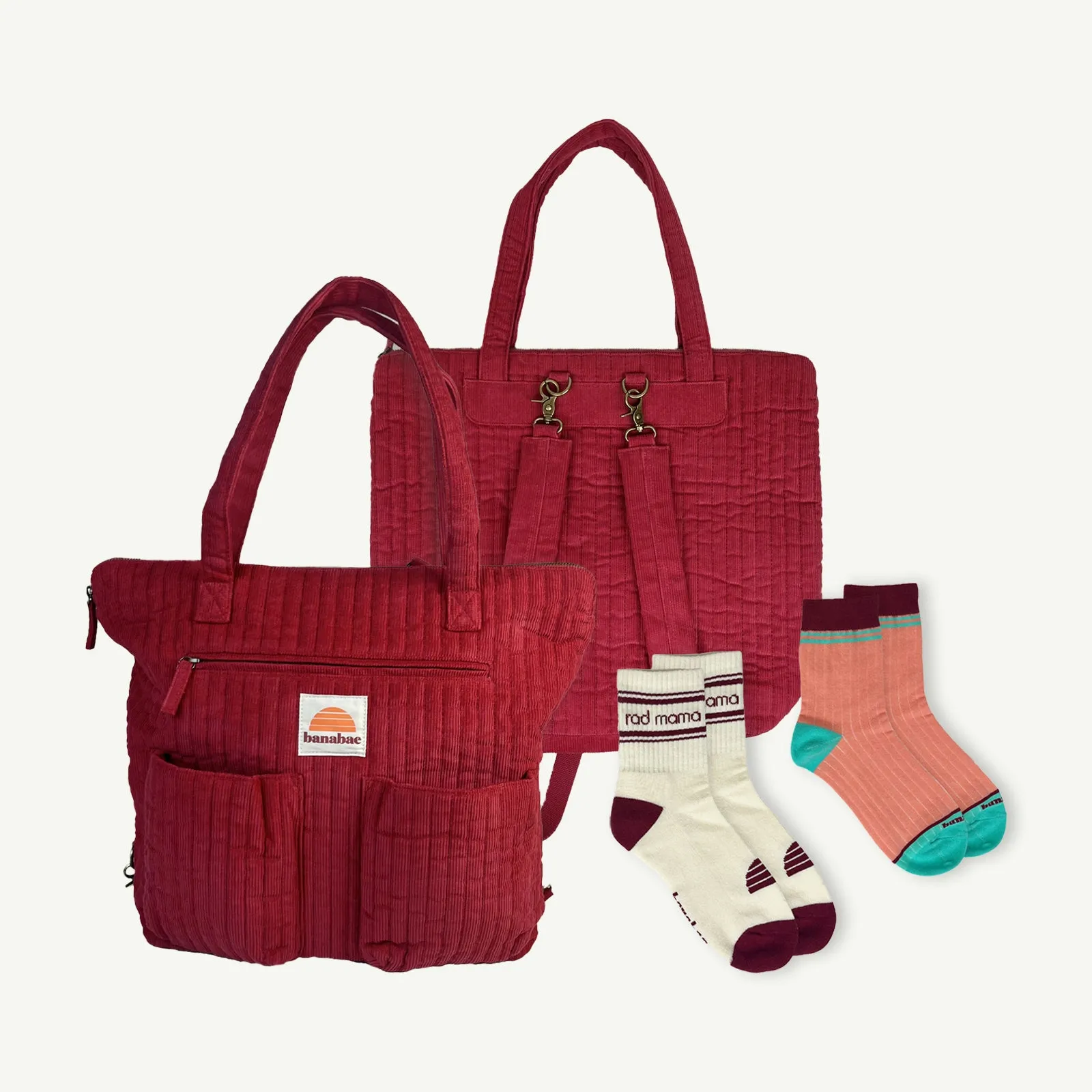 Rad Mama Sock Pack and Convertible Backpack Bundle - Cherry