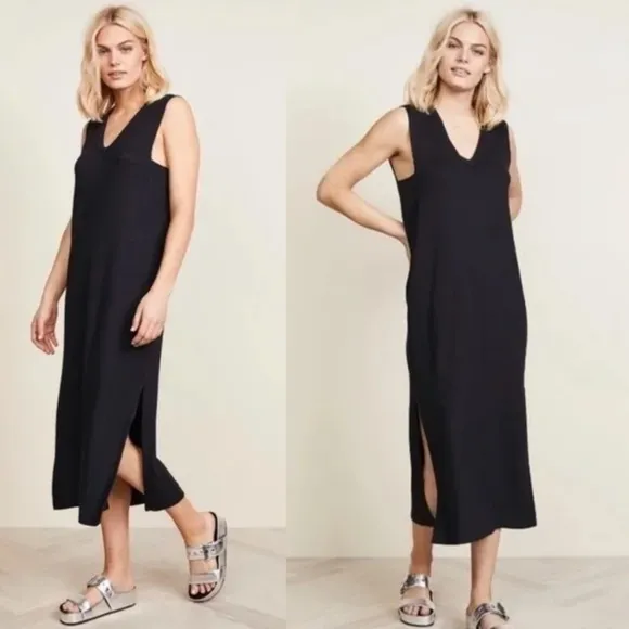 Rag &amp; Bone Phoenix Knit V-Neck Dress Black Sz Small Minimalist Lagenlook summer