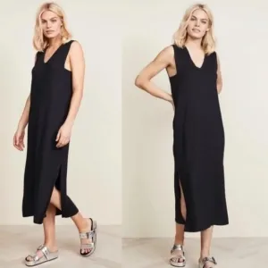 Rag &amp; Bone Phoenix Knit V-Neck Dress Black Sz Small Minimalist Lagenlook summer