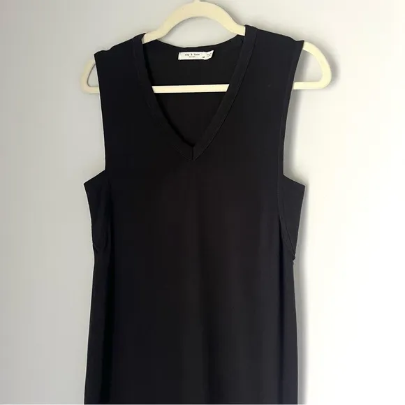 Rag &amp; Bone Phoenix Knit V-Neck Dress Black Sz Small Minimalist Lagenlook summer
