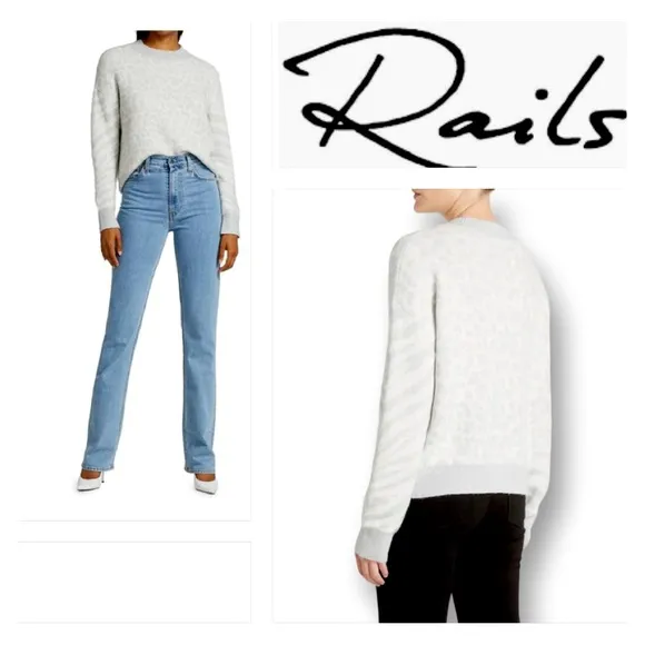 Rails Slouchy Sweater Leopard Titanium Spot Wool Cashmere Blend CrewNeck Sz XS