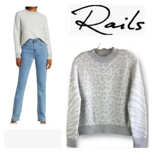 Rails Slouchy Sweater Leopard Titanium Spot Wool Cashmere Blend CrewNeck Sz XS