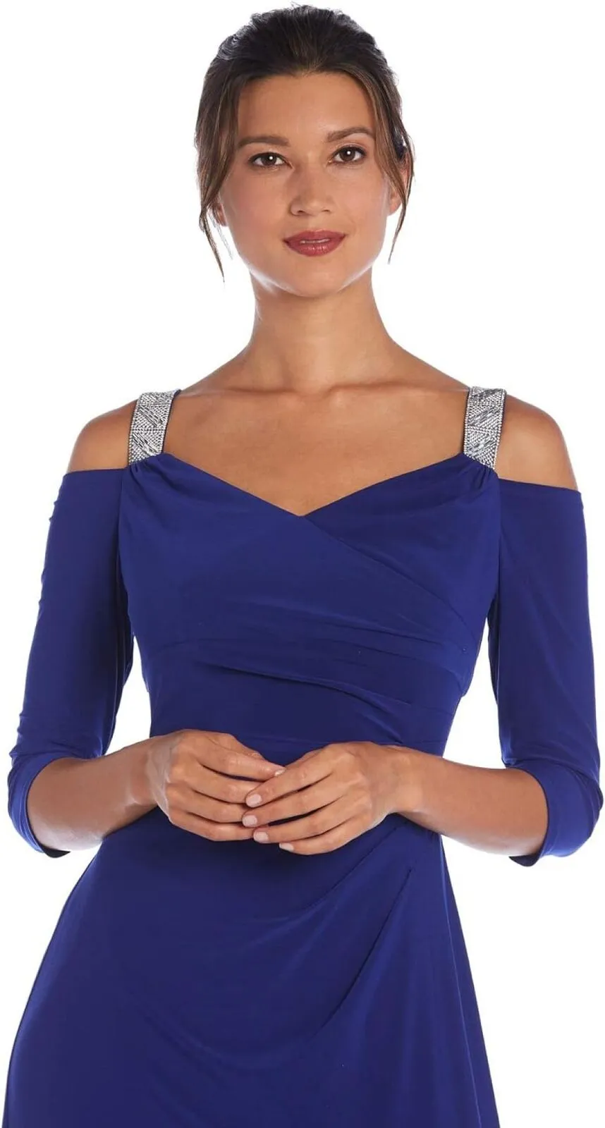 R&m Richards Womens Missy Cold Shoulder Rhinestone Dress 5659 Electric Blue 10