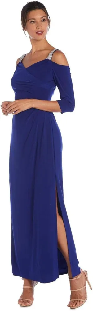 R&m Richards Womens Missy Cold Shoulder Rhinestone Dress 5659 Electric Blue 10