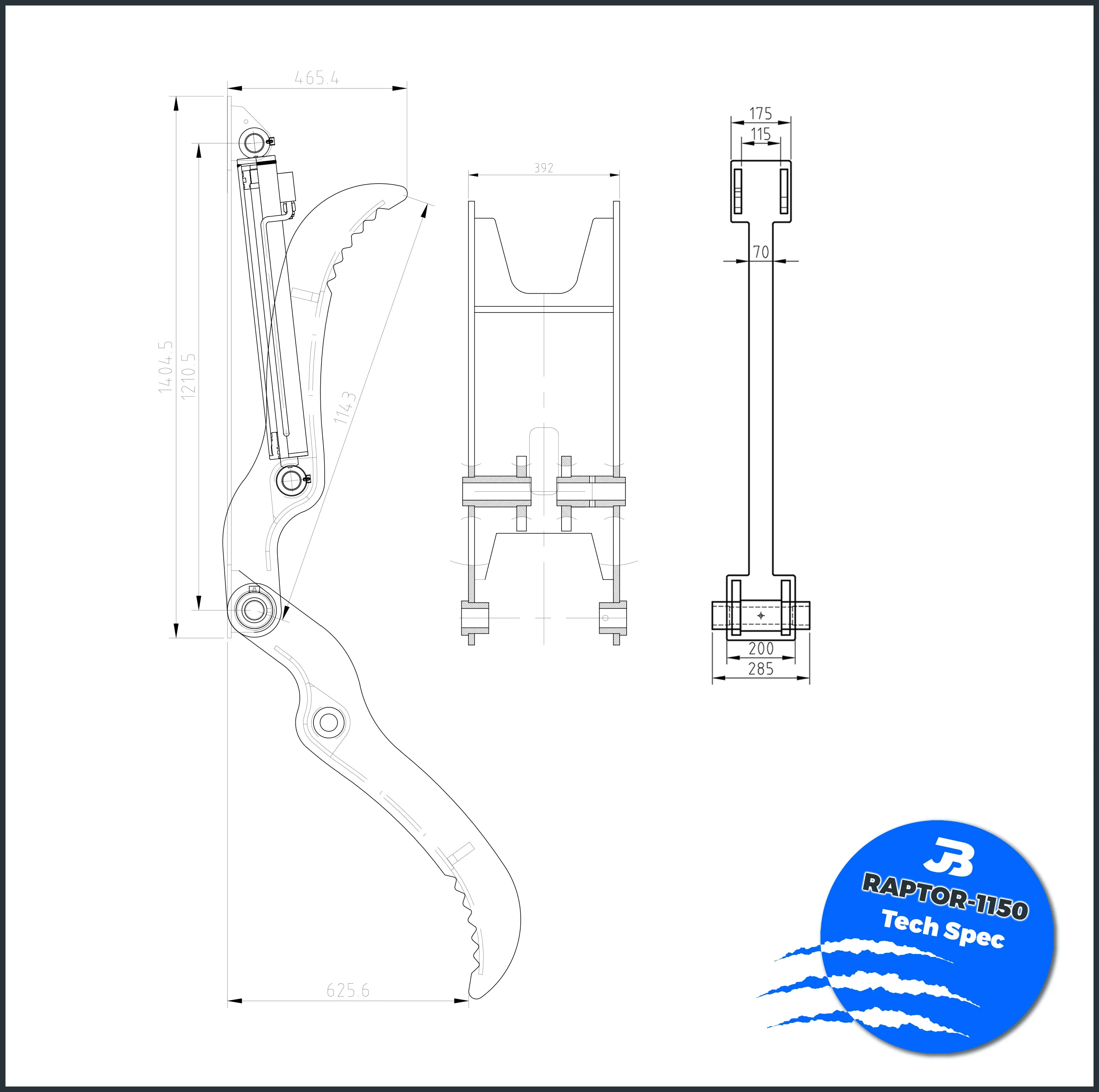 Raptor 1150 Hydraulic Excavator Thumb - 7 to 10 tonne