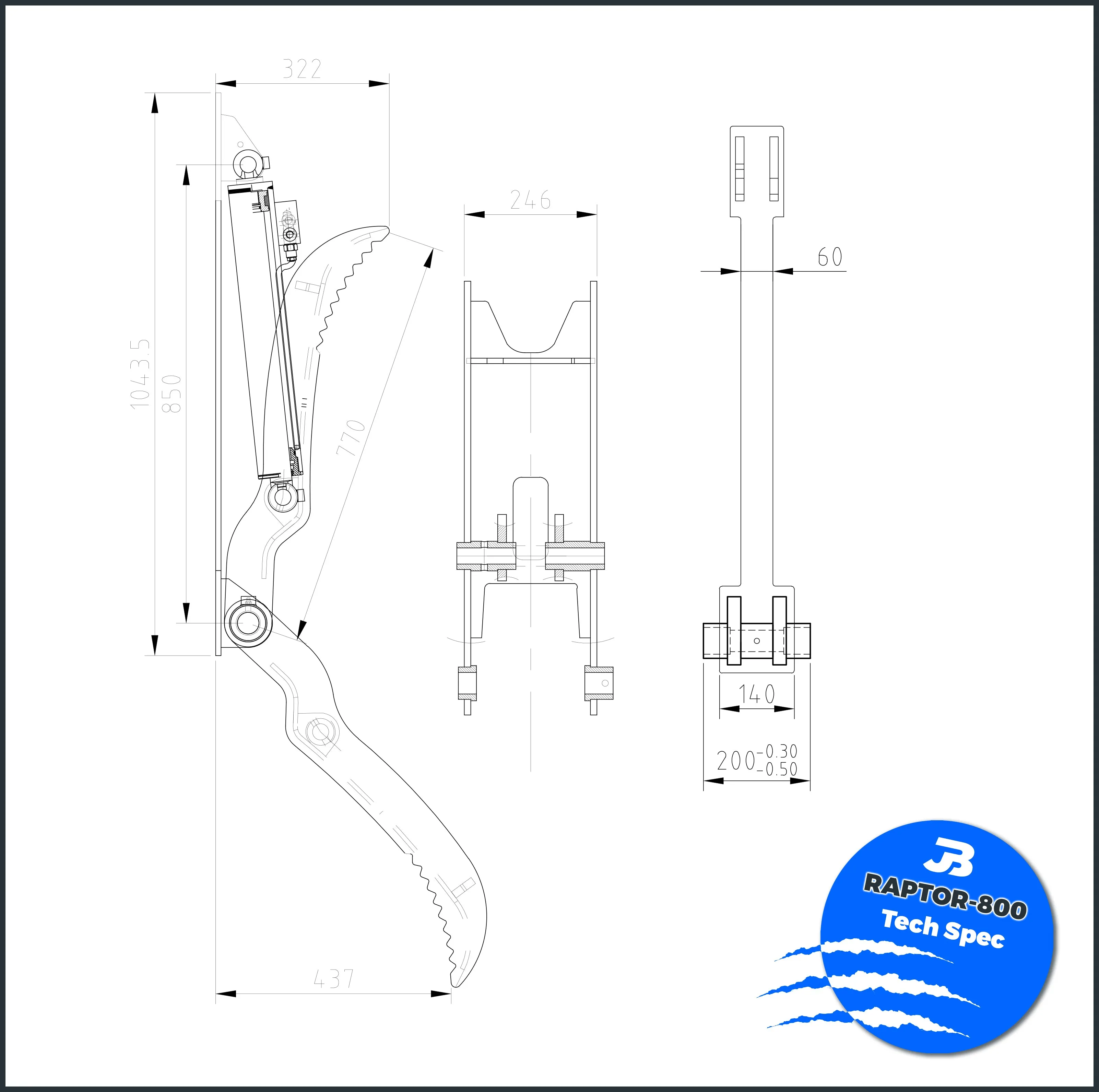 Raptor 800 Hydraulic Excavator Thumb - 2 to 4 tonne