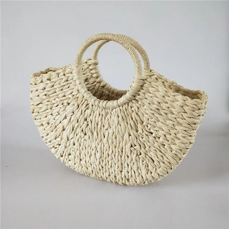 Rattan Wicker Straw Woven Half-round Bag