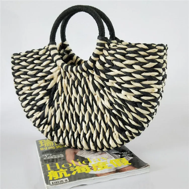 Rattan Wicker Straw Woven Half-round Bag