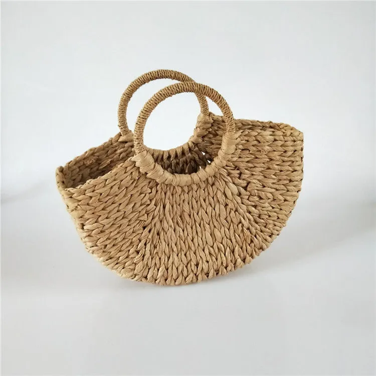 Rattan Wicker Straw Woven Half-round Bag