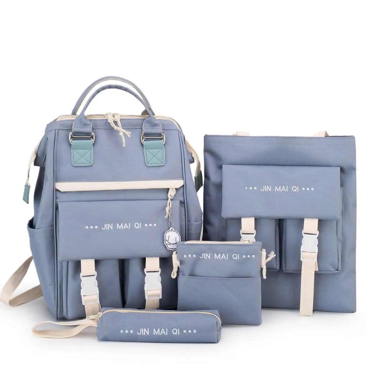 Realaiot 4-piece Fashion Women's Backpack New Canvas Large Capacity School Bags For Teenager Girls Waterproof Anti-theft Travel Backpacks