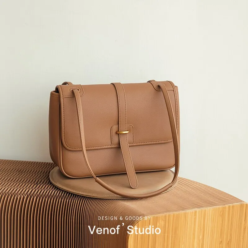 Realaiot Autumn And Winter Leather One Shoulder Bag For Women Retro Ladies Crossbody Satchels Sling Commuter Envelope Designer Bags