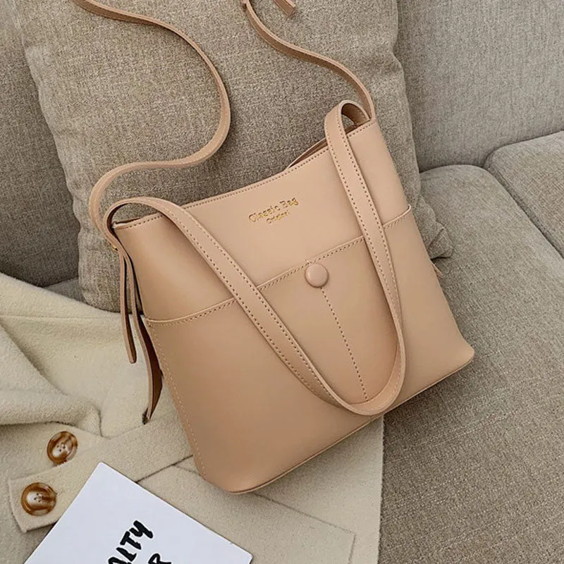 Realaiot Casaul Buckets Bag For Women Designer Shoulder Bags Luxury Soft Pu Leather Crossbody Bag Large Capacity Tote Ladies Big Purses