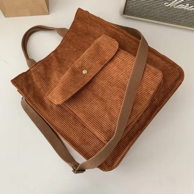Realaiot Corduroy Bag for Women Shopper Bag Designer Handbag Autumn and Winter Girls Student Bookbag Female Canvas Shoulder Tote Bag
