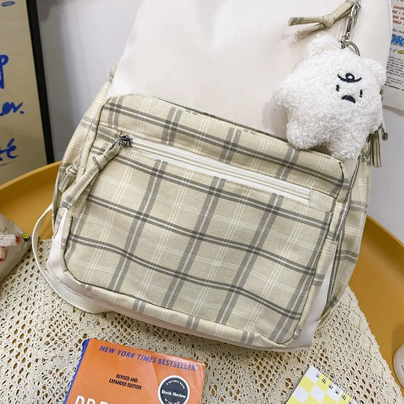 Realaiot Cute Girls Plaid Backpack Women Large Capacity Simple School Bags for Teens Female Korean Harajuku School Student Bookbag Ladies