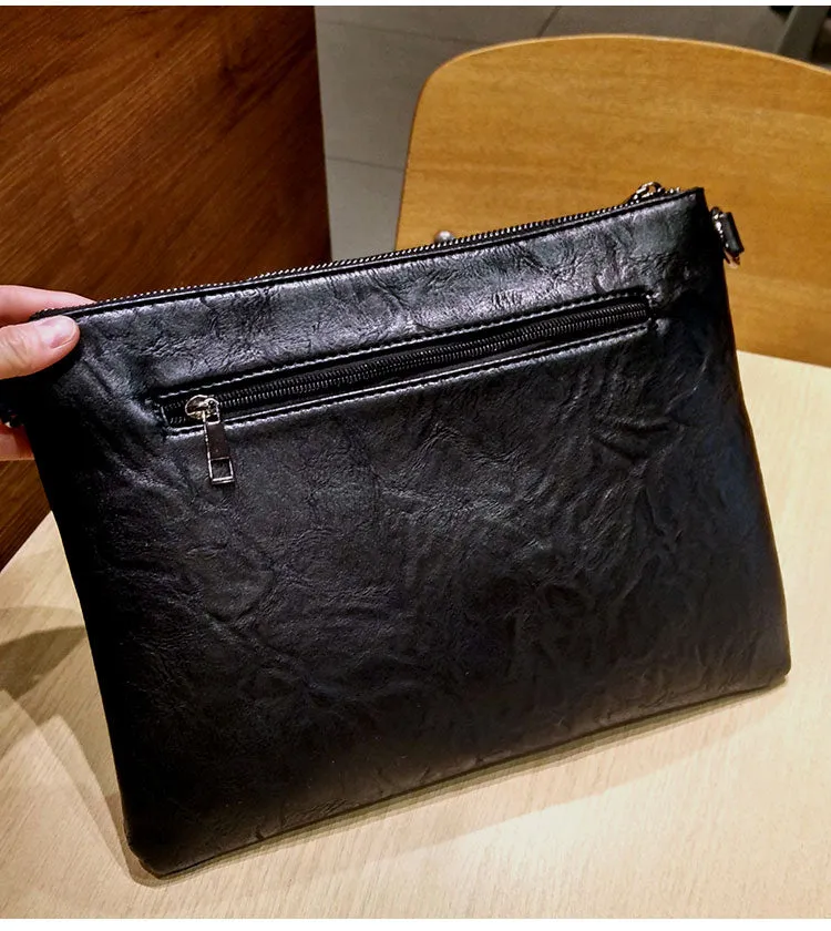 Realaiot Fashion rivets Women Envelope Clutch Bag PU Leather Women's Crossbody Messenger Bag Female Shoulder bag Clutches black Brown