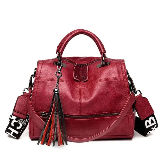 Realaiot Fashion Tassel Women Handbag Leather Women Shoulder Bags Famous Brand Designer Women Bags Ladies Casual Crossbody Bags New