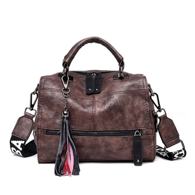 Realaiot Fashion Tassel Women Handbag Leather Women Shoulder Bags Famous Brand Designer Women Bags Ladies Casual Crossbody Bags New