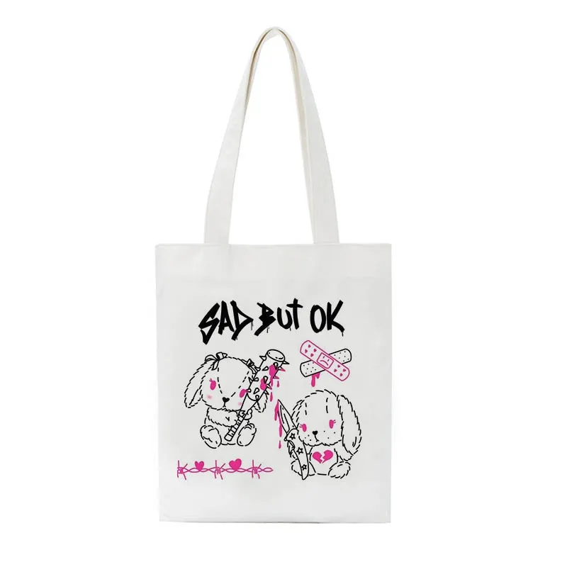 Realaiot Korea Ulzzang Ins Heart Harajuku Women Shoulder Bag Art Gothic School Bag Y2k Anime Canvas Bag Large Capacity Casual Shopper Bag