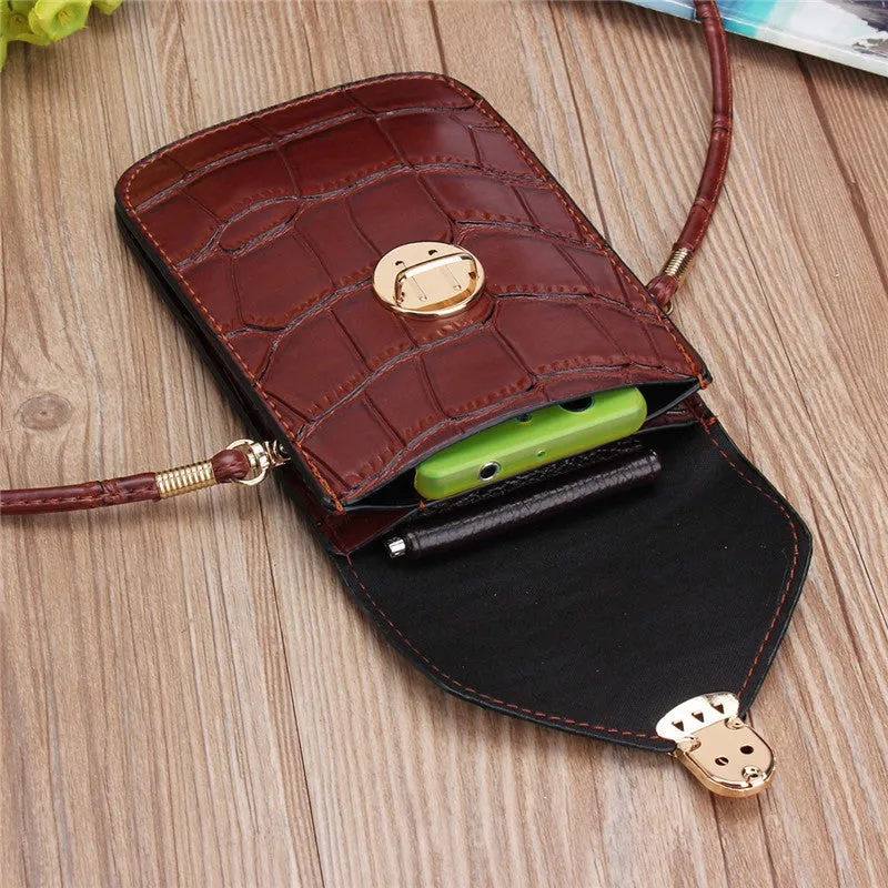 Realaiot Silver Mobile Phone Mini Bags Small Clutches Shoulder Bag Crocodile Leather Women Handbag Black Clutch Purse Handbag Flap Black